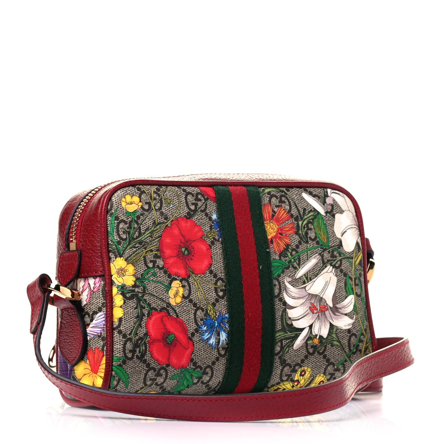 Gucci GG Supreme Monogram Flora Web Mini Ophidia Shoulder Bag Red 2 of 4