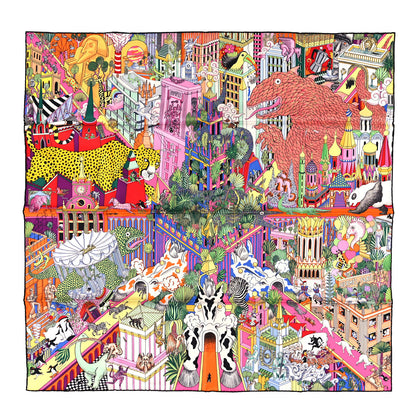 Hermes Silk Animapolis Scarf 90 Jaune Vif Vert Rose 1 of 3