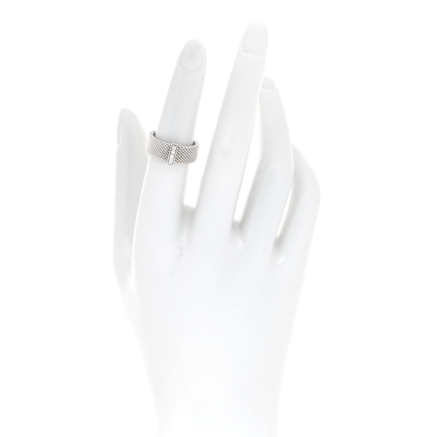 Tiffany Sterling Silver Diamond Somerset Mesh Ring 51 5.75 2 of 4
