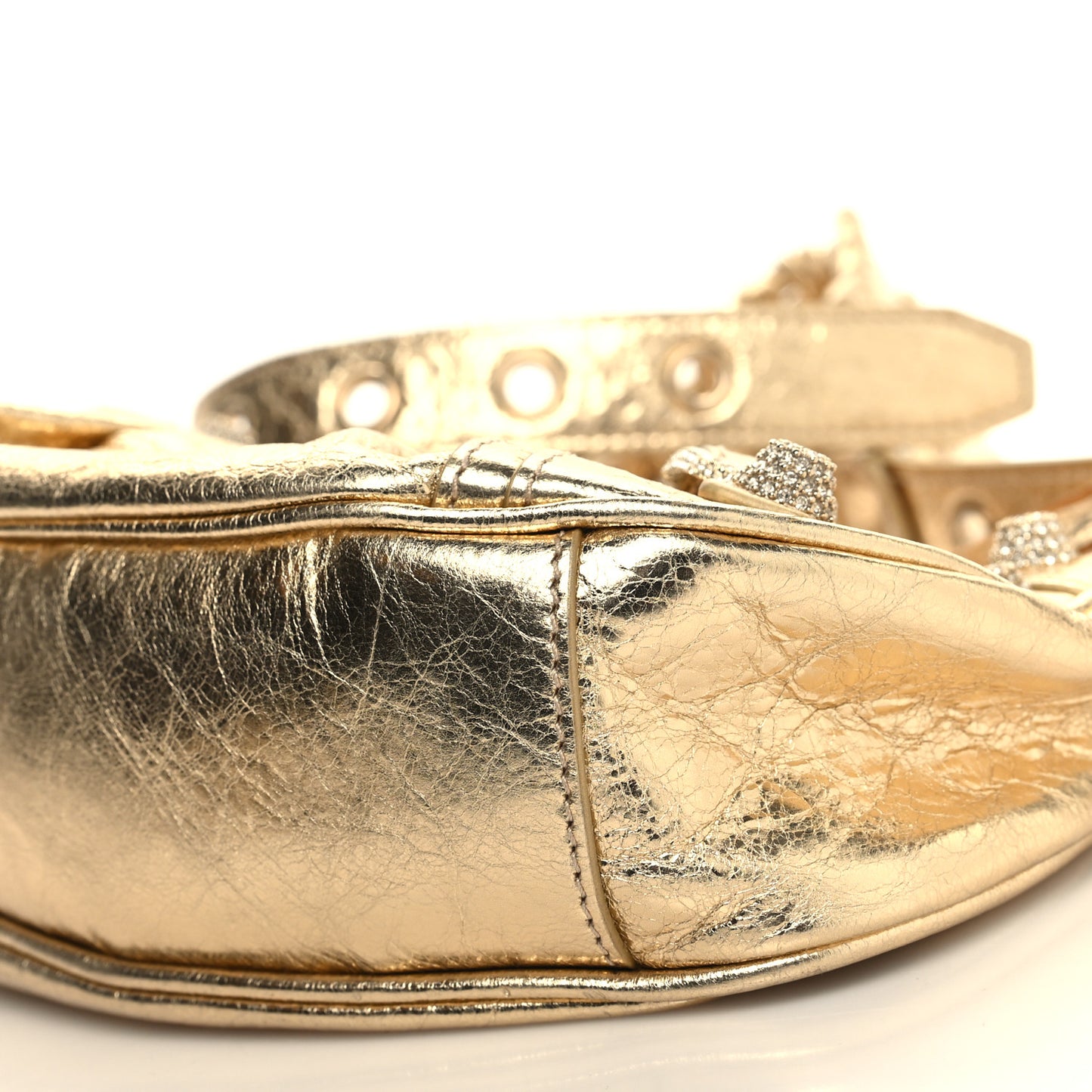 Metallic Agneau Arena Crystal Le Cagole Shoulder Bag XS Light Gold