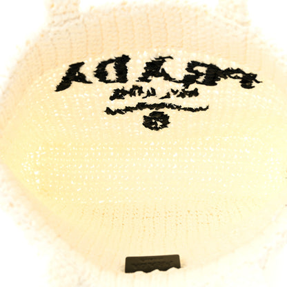 Prada Yarn Raffia Effect Crochet Small Logo Tote Bianco 6 of 10
