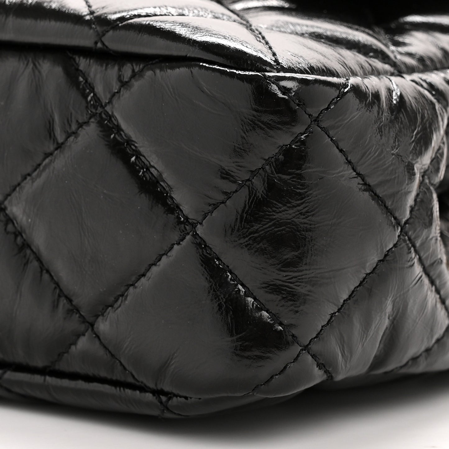 Shiny Crumpled Calfskin Quilted Small Wavy CC Hobo Black