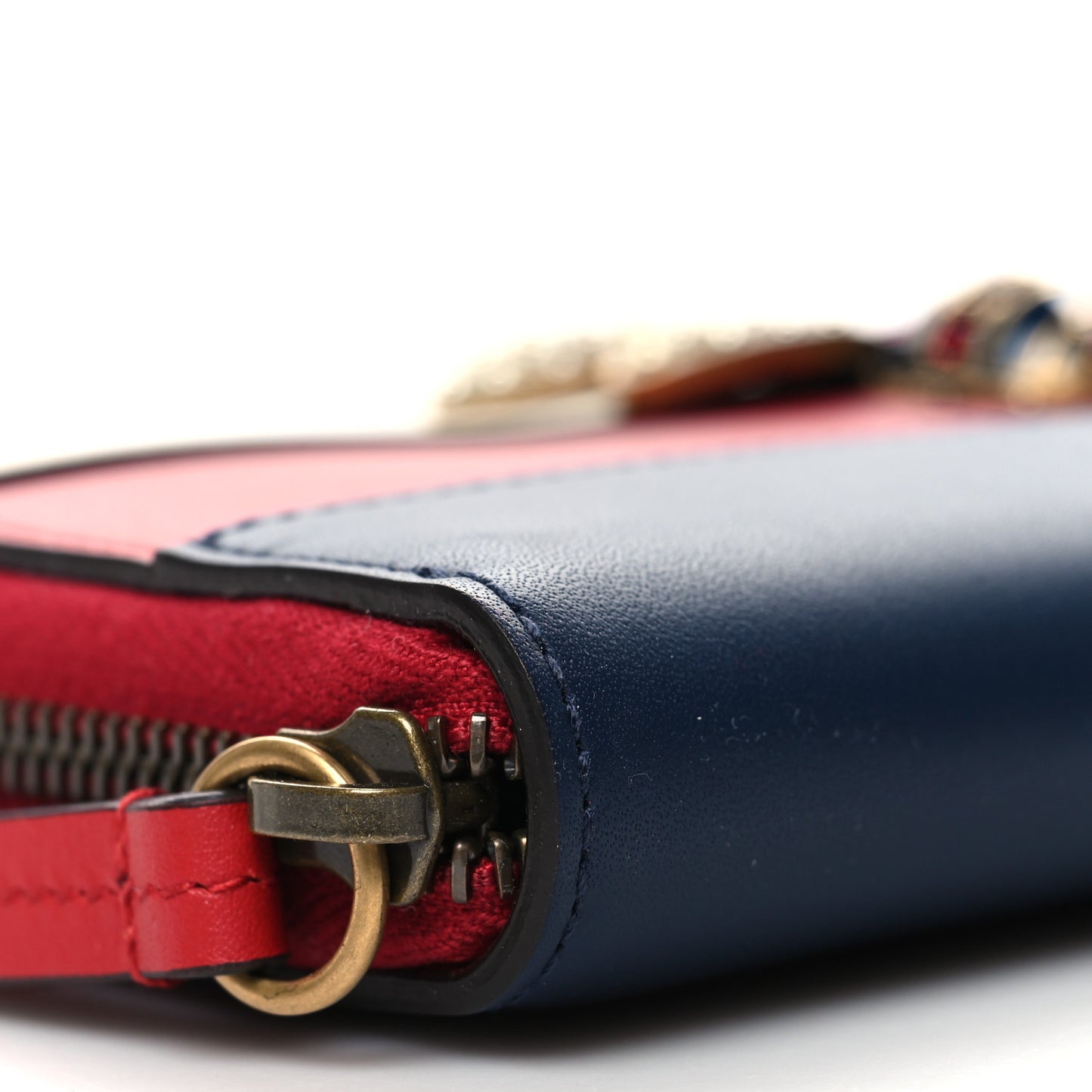 Calfskin Queen Margaret Zip Around Wallet Blue Agata Hibiscus Red Mystic White