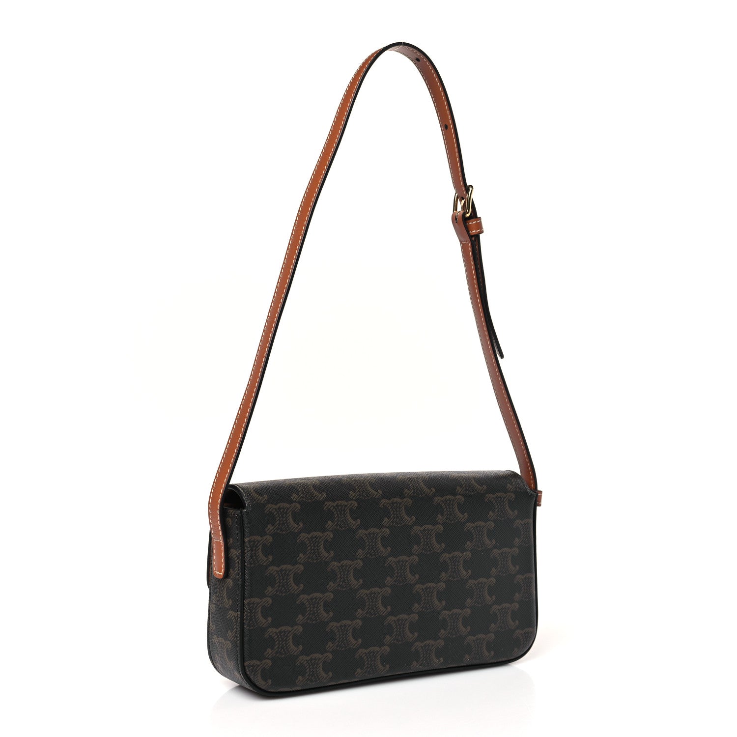 Celine Canvas Calfskin Triomphe Shoulder Bag Tan 3 of 9
