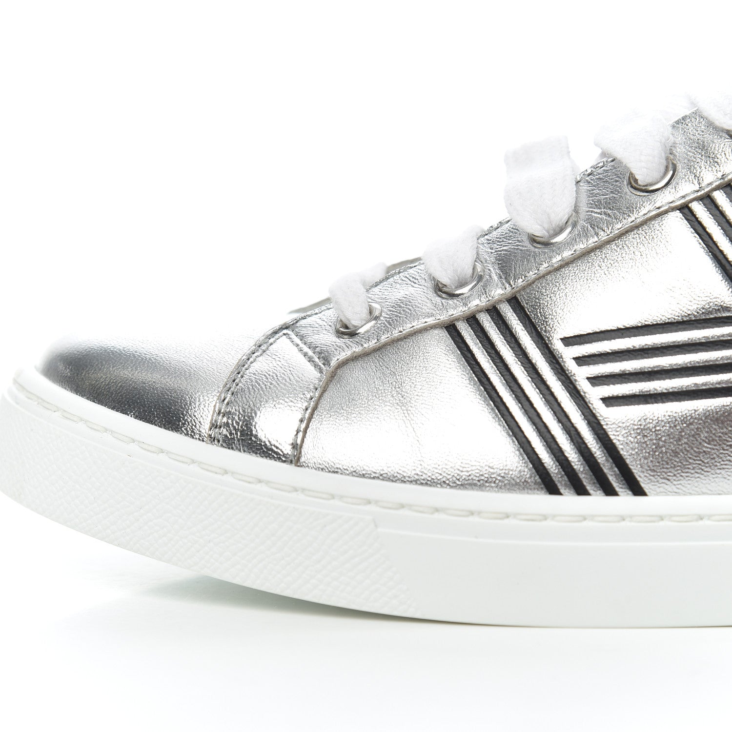 Hermes Metallic Calfskin Womens Avantage Sneakers 36.5 Gris Argente Black 9 of 22