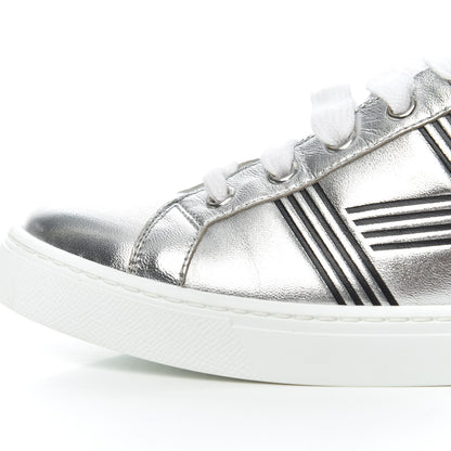 Hermes Metallic Calfskin Womens Avantage Sneakers 36.5 Gris Argente Black 9 of 22