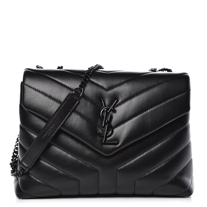 Saint Laurent Calfskin Y Quilted Monogram Small Loulou Chain Satchel Black 1 of 6