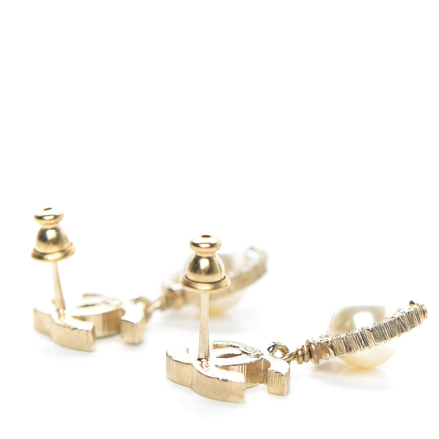 Crystal Pearl CC Drop Earrings Gold