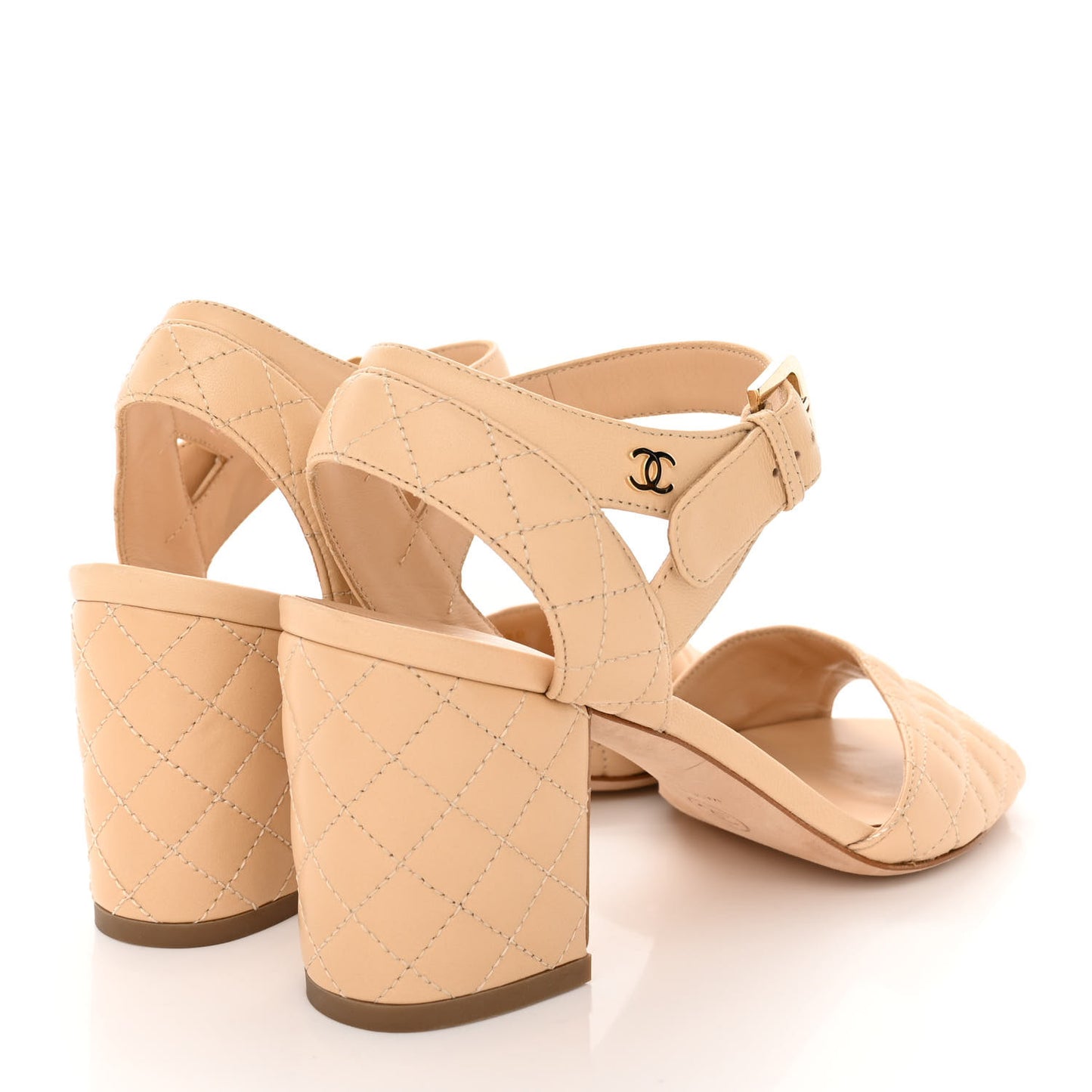 Lambskin Quilted Sandals 37 Beige