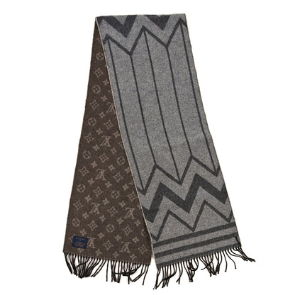 Louis Vuitton Cashmere Monogram Chevron Scarf Brown Grey 2 of 3