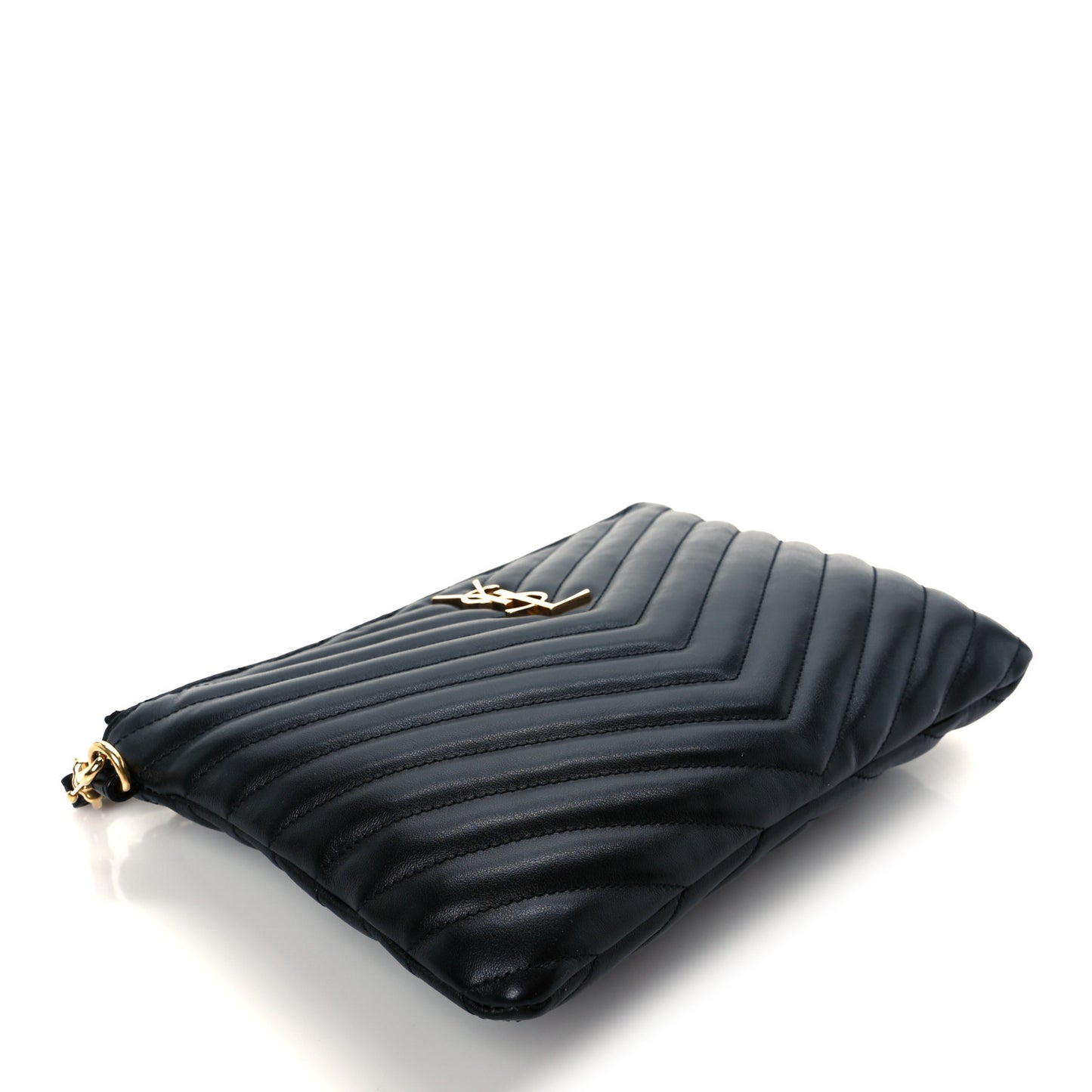Calfskin Matelasse Chevron Monogram A5 Wristlet Black