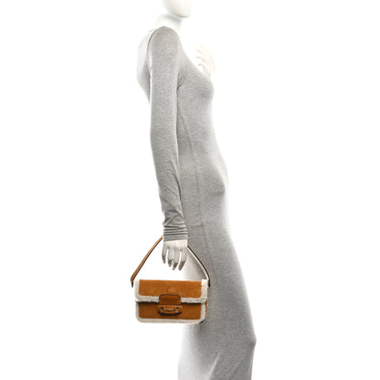 Gucci Suede Shearling Horsebit Mini 1955 Shoulder Bag Honey Beige Milk 2 of 12