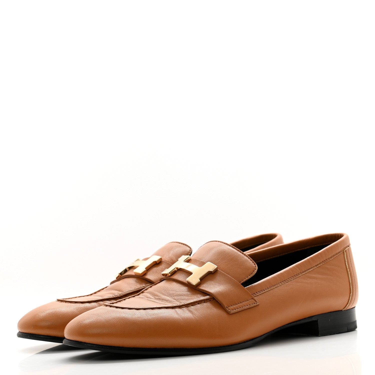 Hermes Goatskin Womens Paris Loafers 37.5 Naturel Black 3 of 13