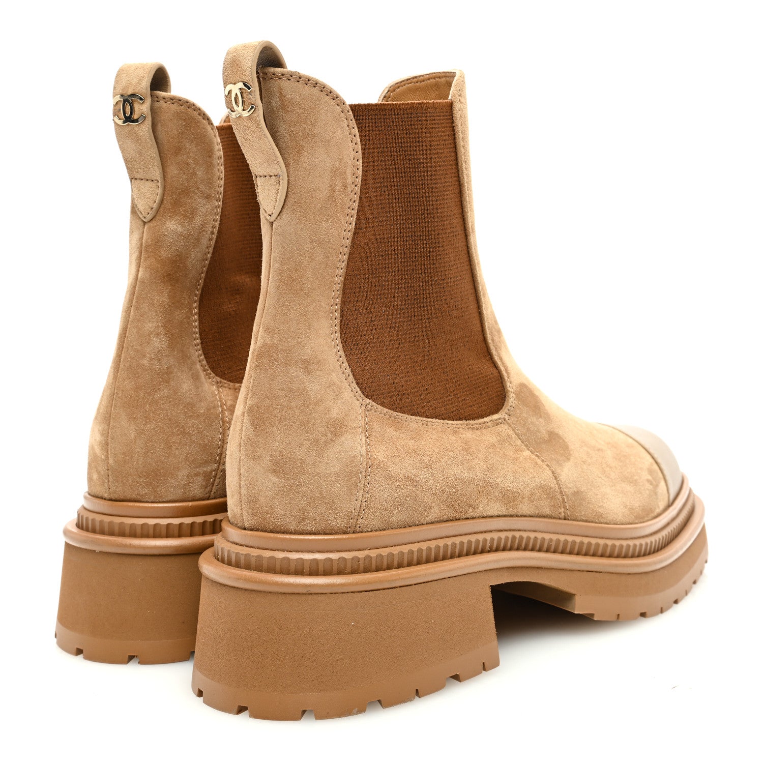 Chanel Suede Lambskin Cap Toe Ankle Boots 38 Light Brown 4 of 8