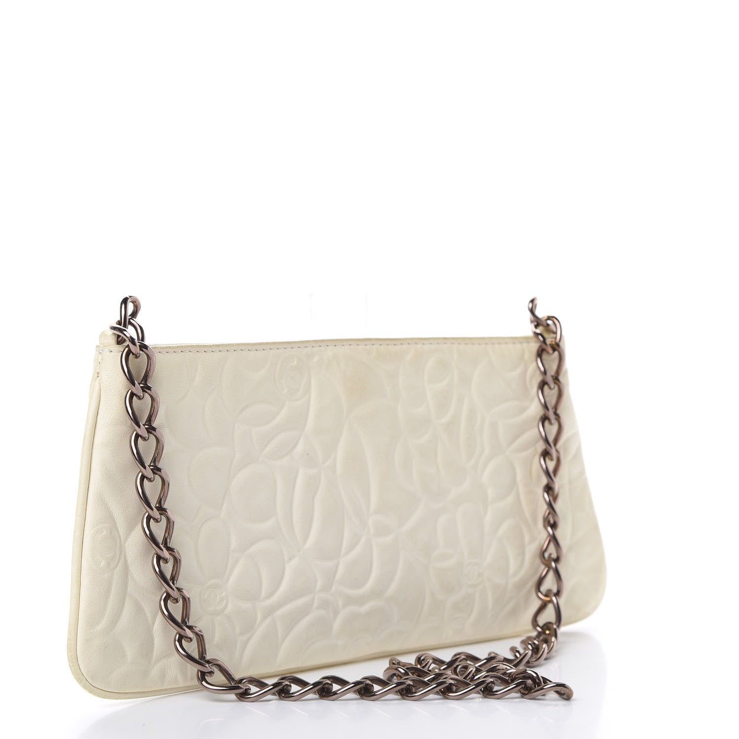 Chanel Lambskin Camellia Embossed Pochette White 2 of 10