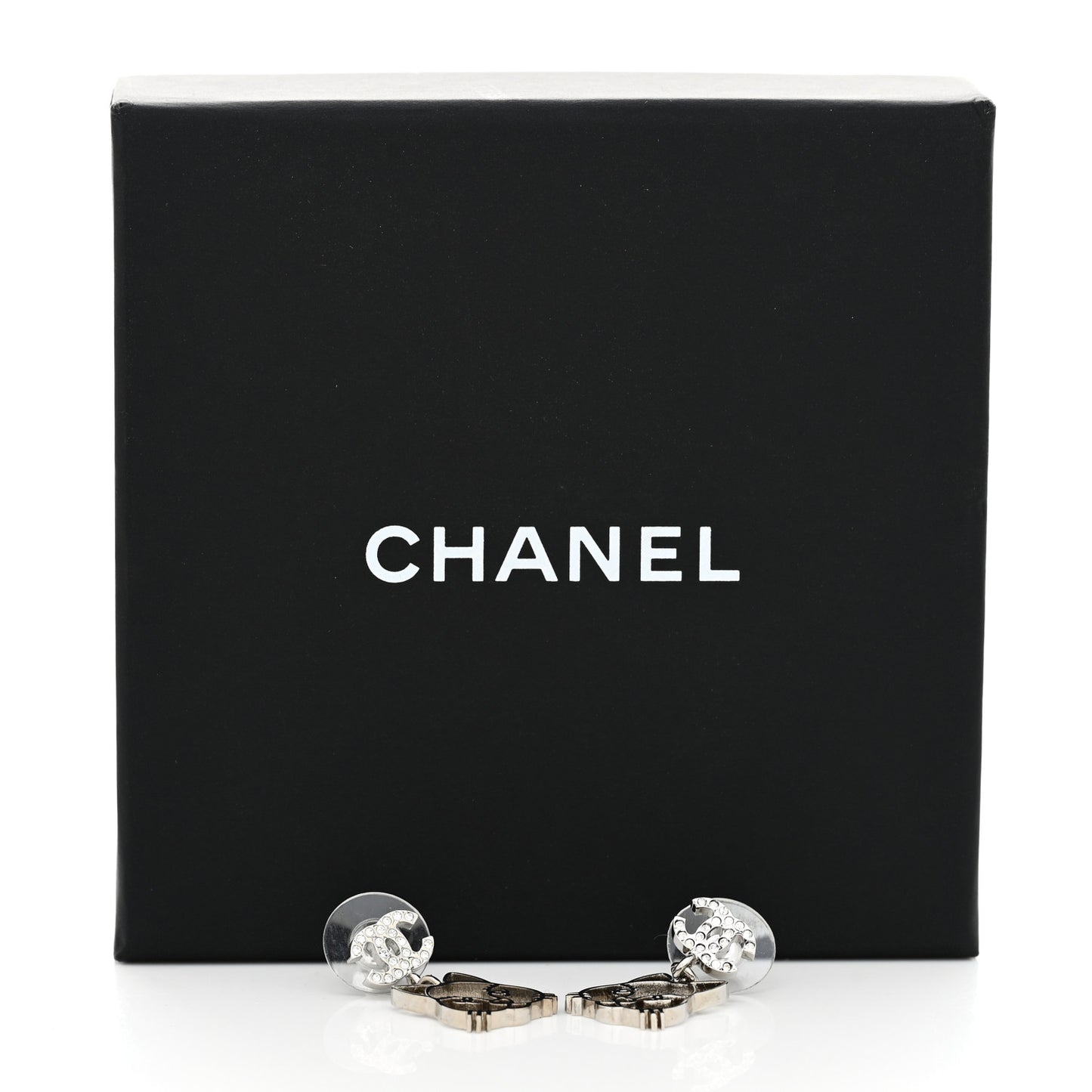 Crystal Emoji Choupette Cat CC Earrings Silver