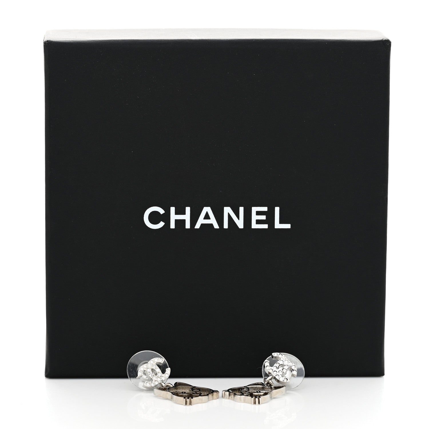Chanel Crystal Emoji Choupette Cat CC Earrings Silver 5 of 5