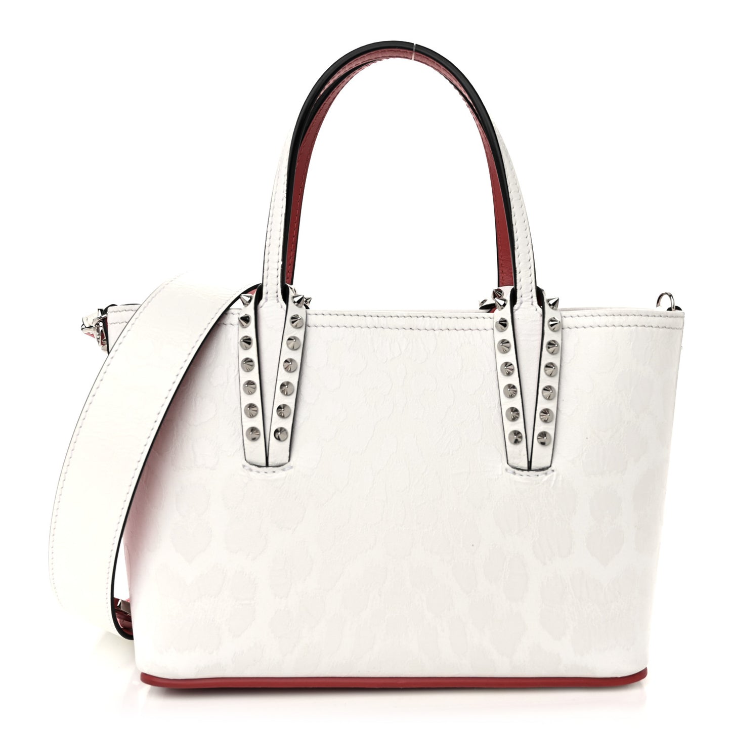 Patent Calfskin Leopard Print Spikes Mini East West Cabata Tote Snow