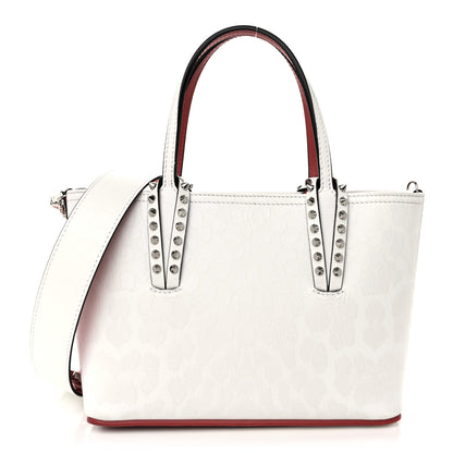 Christian Louboutin Patent Calfskin Leopard Print Spikes Mini East West Cabata Tote Snow 1 of 11
