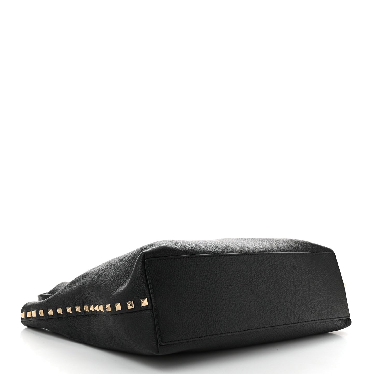 Grained Calfskin Rockstud Flip Lock Tote Black Rose Quartz