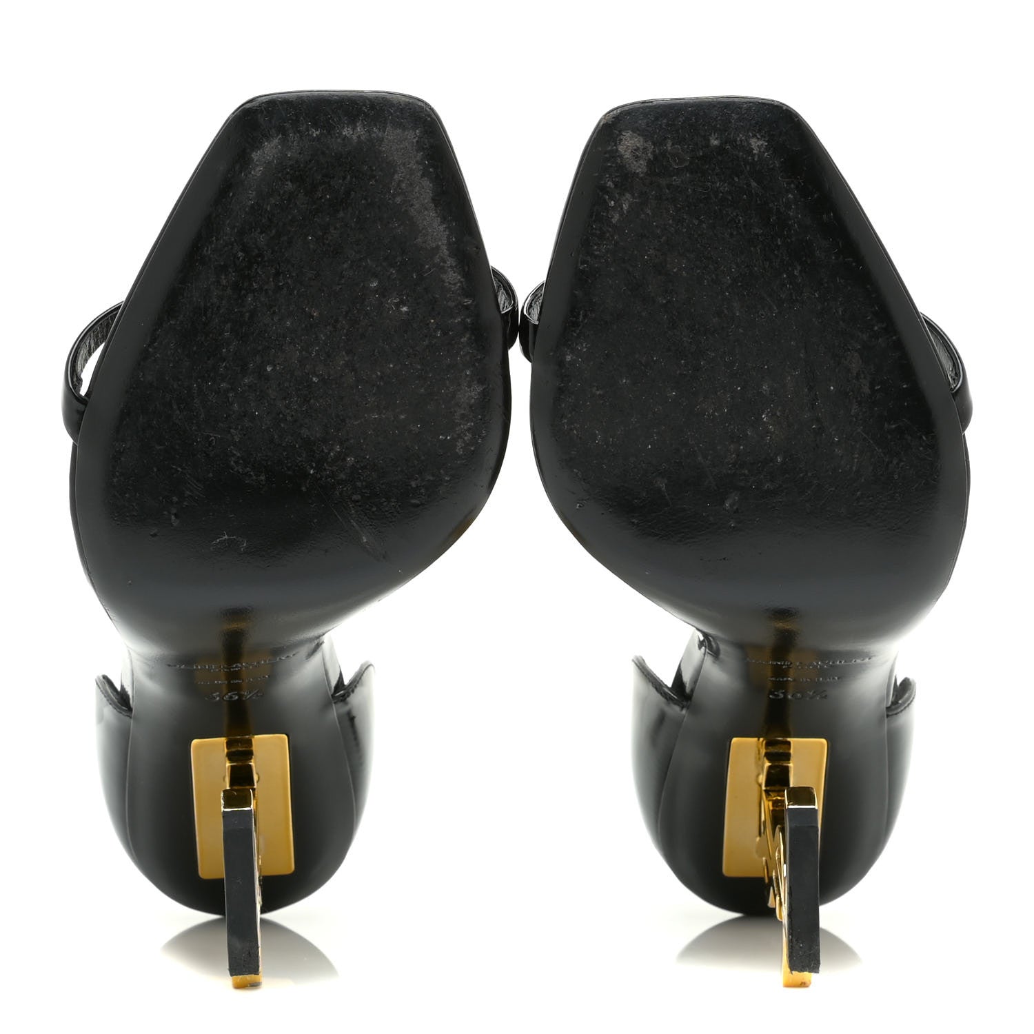 Saint Laurent Patent Calfskin Opyum 110 Sandals 36.5 Black Gold 5 of 8
