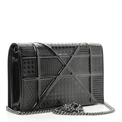 Christian Dior Metallic Patent Micro-Cannage Diorama Wallet on Chain Pouch Black 3 of 9
