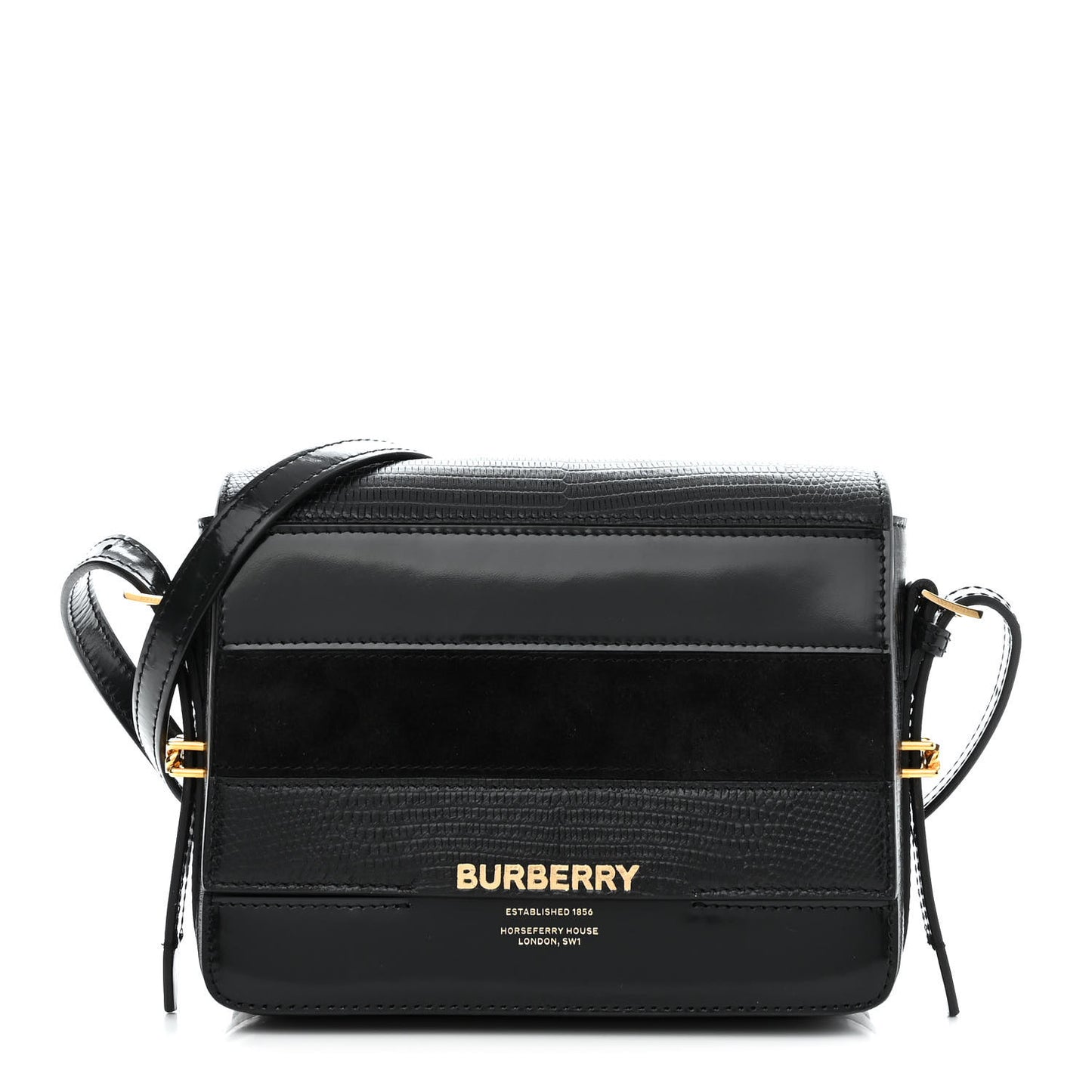 Calfskin Lizard Embossed Two Tone Small Grace Bag Black