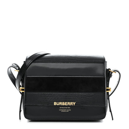 Burberry Calfskin Lizard Embossed Two Tone Small Grace Bag Black 1 of 12