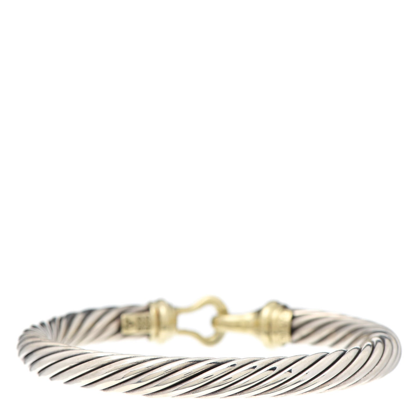 Sterling Silver 14K Yellow Gold 7mm Cable Classic Buckle Bracelet