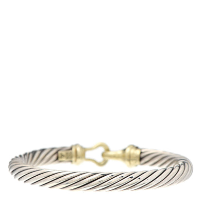 David Yurman Sterling Silver 14K Yellow Gold 7mm Cable Classic Buckle Bracelet 3 of 5