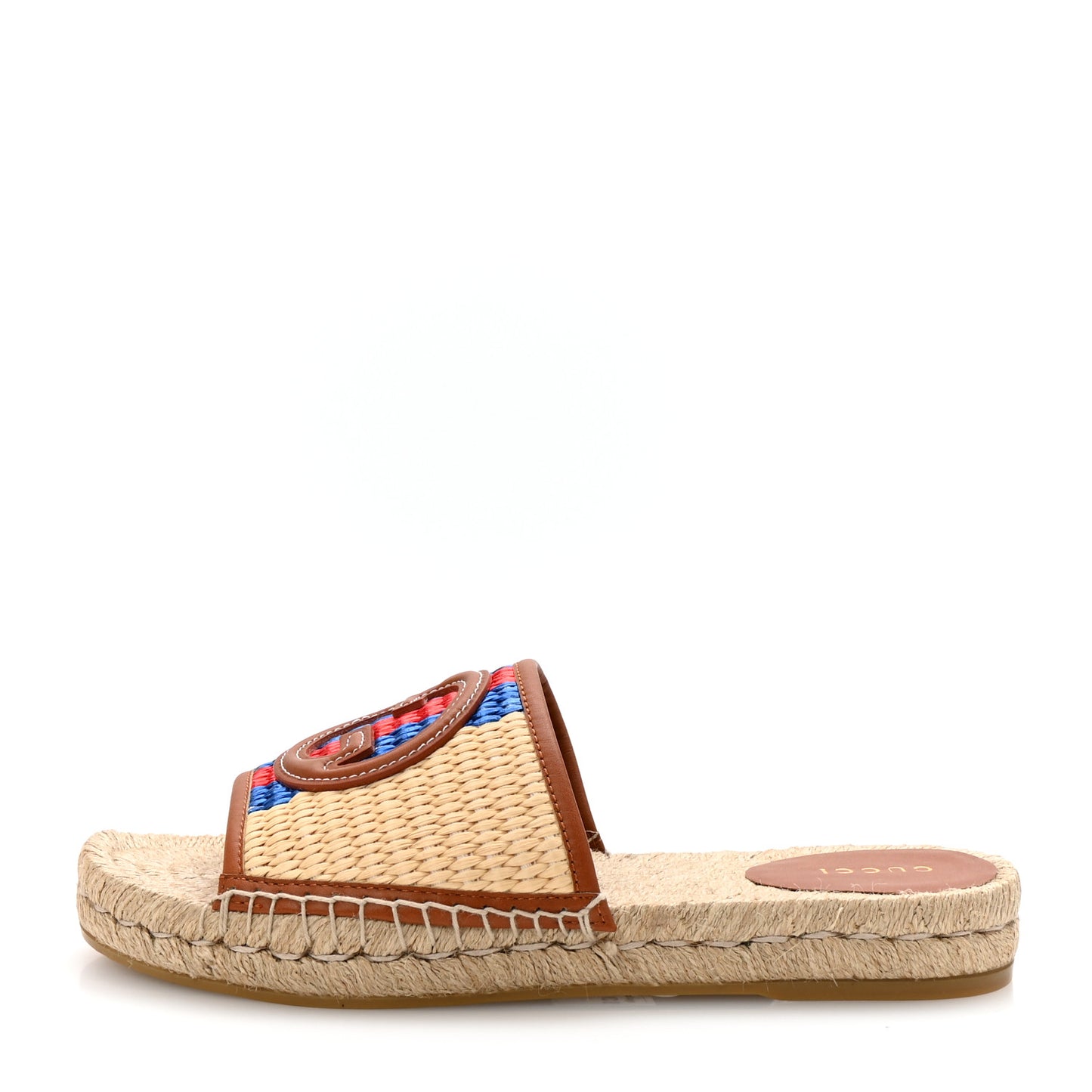 Raffia Interlocking G Flat Slide Espadrille Sandals 38.5 Natural Harness Brown