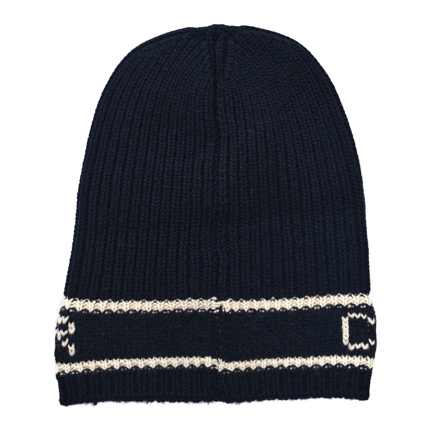Cashmere Wool D-White Beanie Navy Blue White