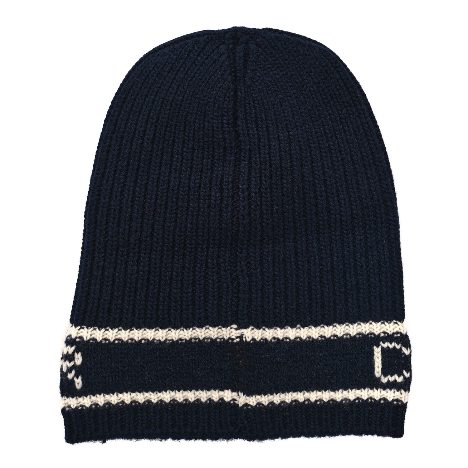 Christian Dior Cashmere Wool D-White Beanie Navy Blue White 3 of 5
