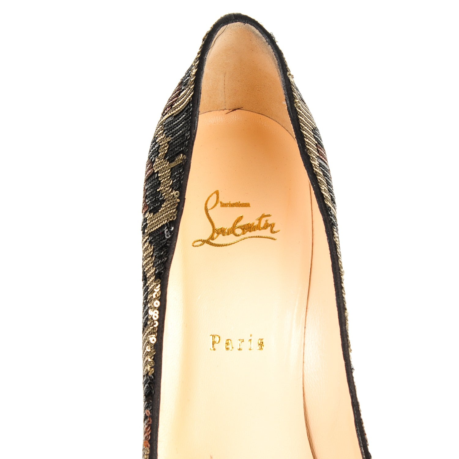 Christian Louboutin Leopard Paillettes Fifi 100 Pumps 40 Beige 6 of 7