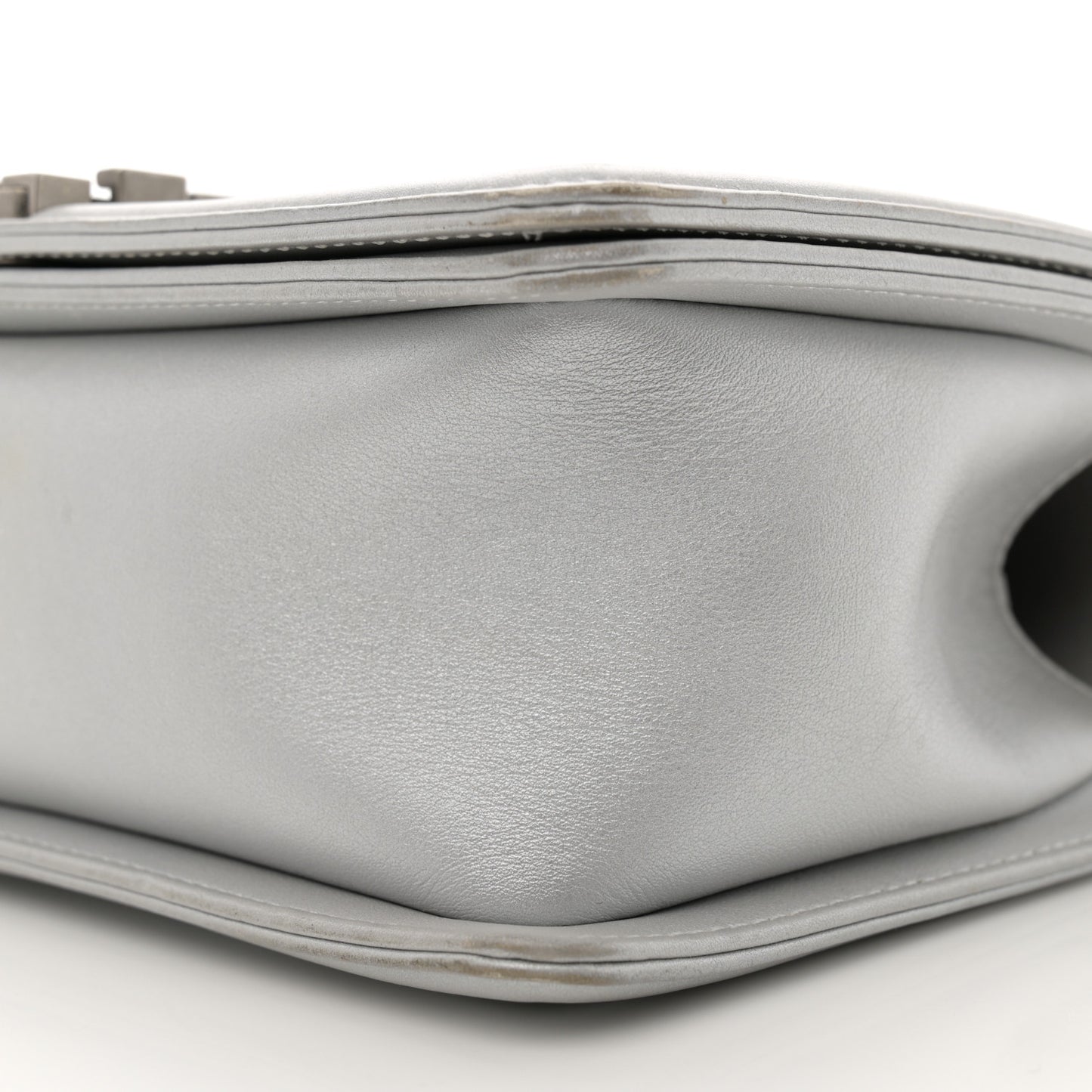 Metallic Lambskin Quilted Medium Boy Flap Silver