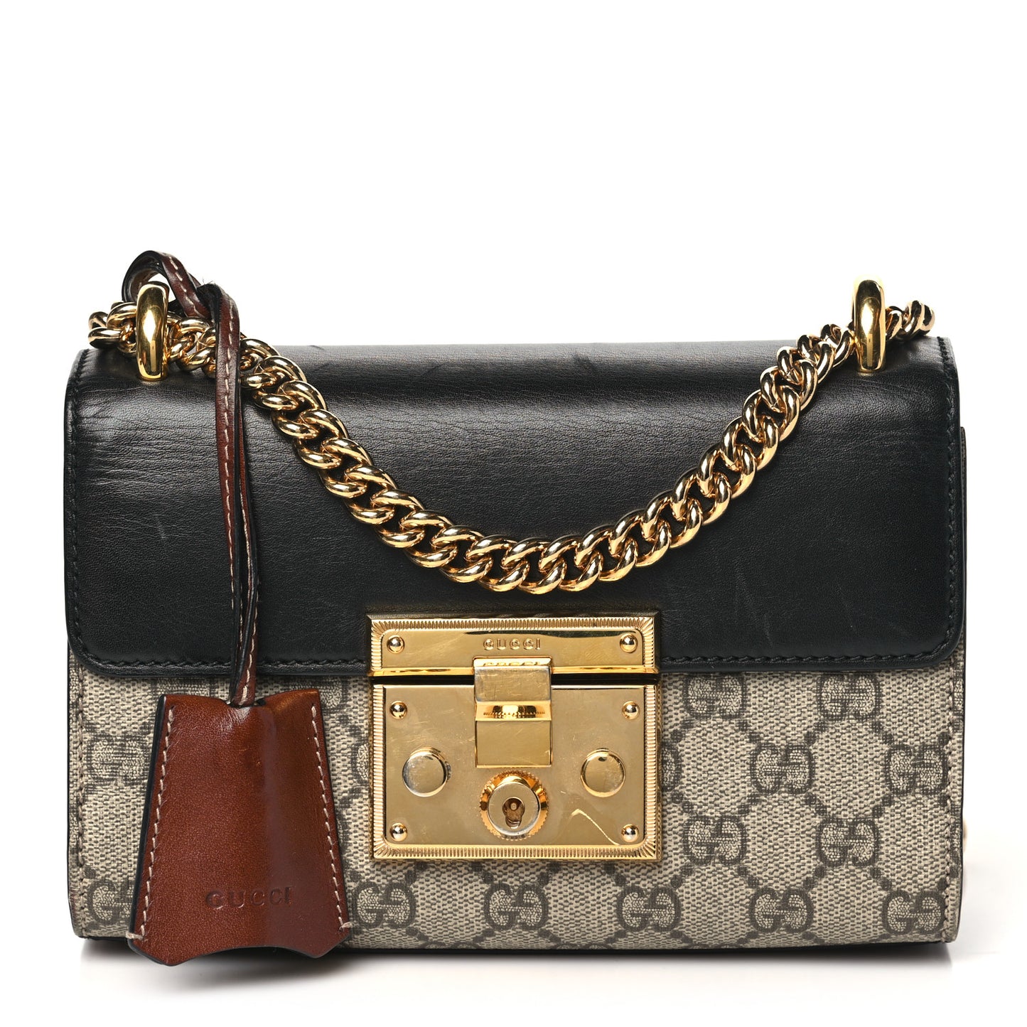 GG Supreme Monogram Calfskin Small Padlock Shoulder Bag Beige Black Cuir