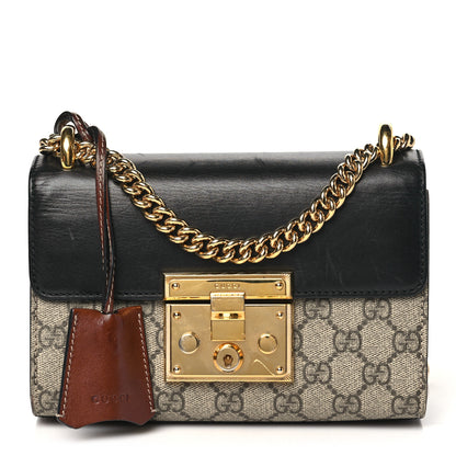 Gucci GG Supreme Monogram Calfskin Small Padlock Shoulder Bag Beige Black Cuir 1 of 12