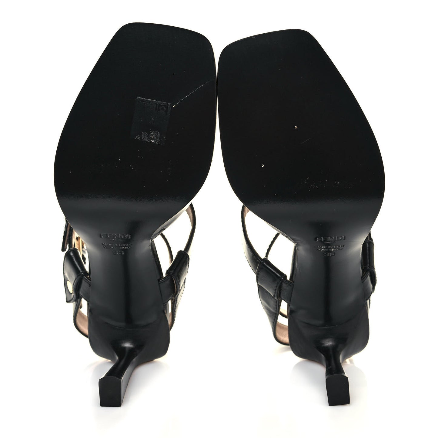 Vitello Karligraphy Embossed FFrame Ankle Strap Sandals 38 Black
