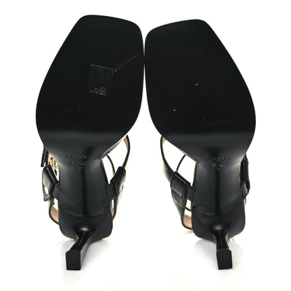 Fendi Vitello Karligraphy Embossed FFrame Ankle Strap Sandals 38 Black 5 of 8