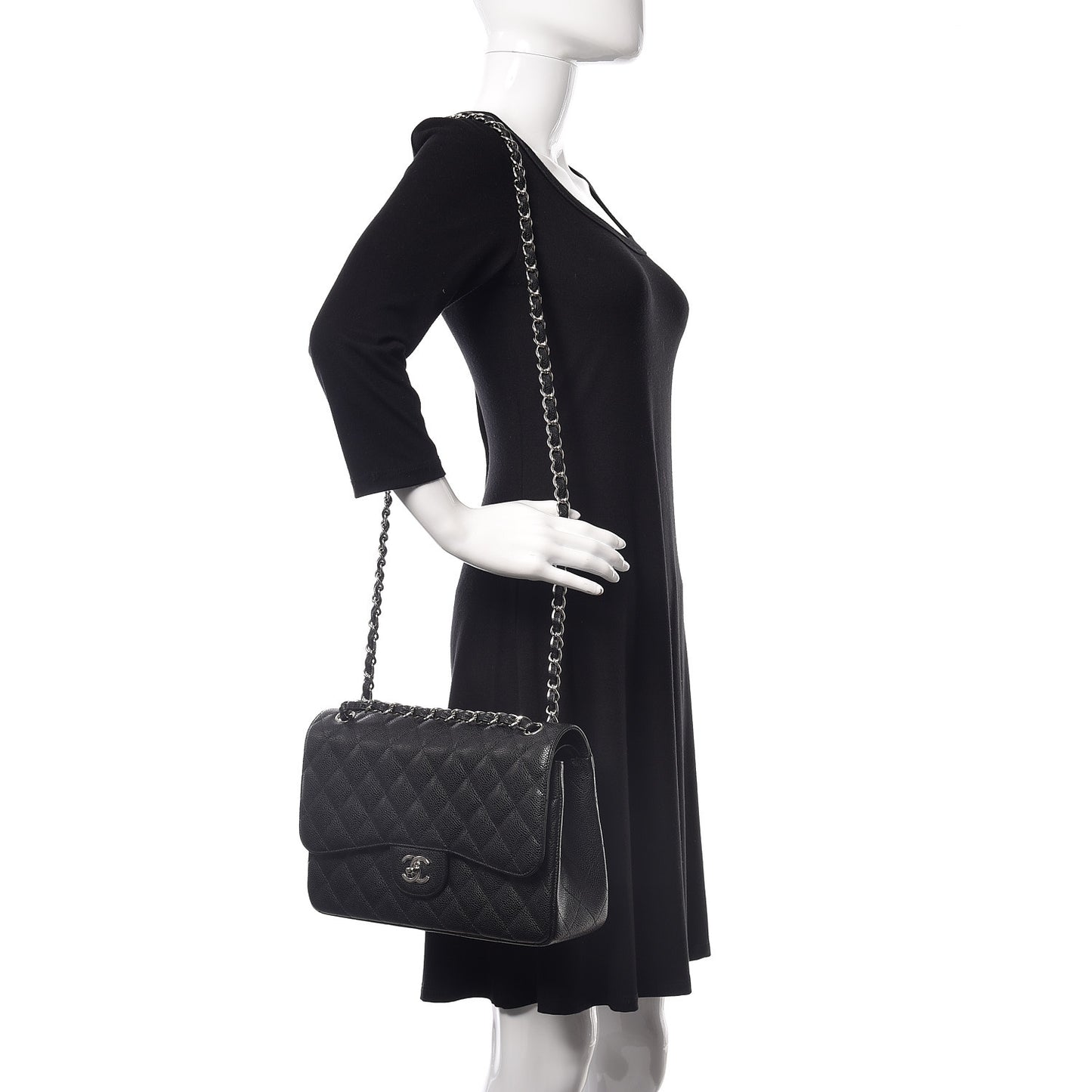 Caviar Quilted Jumbo Double Flap Black
