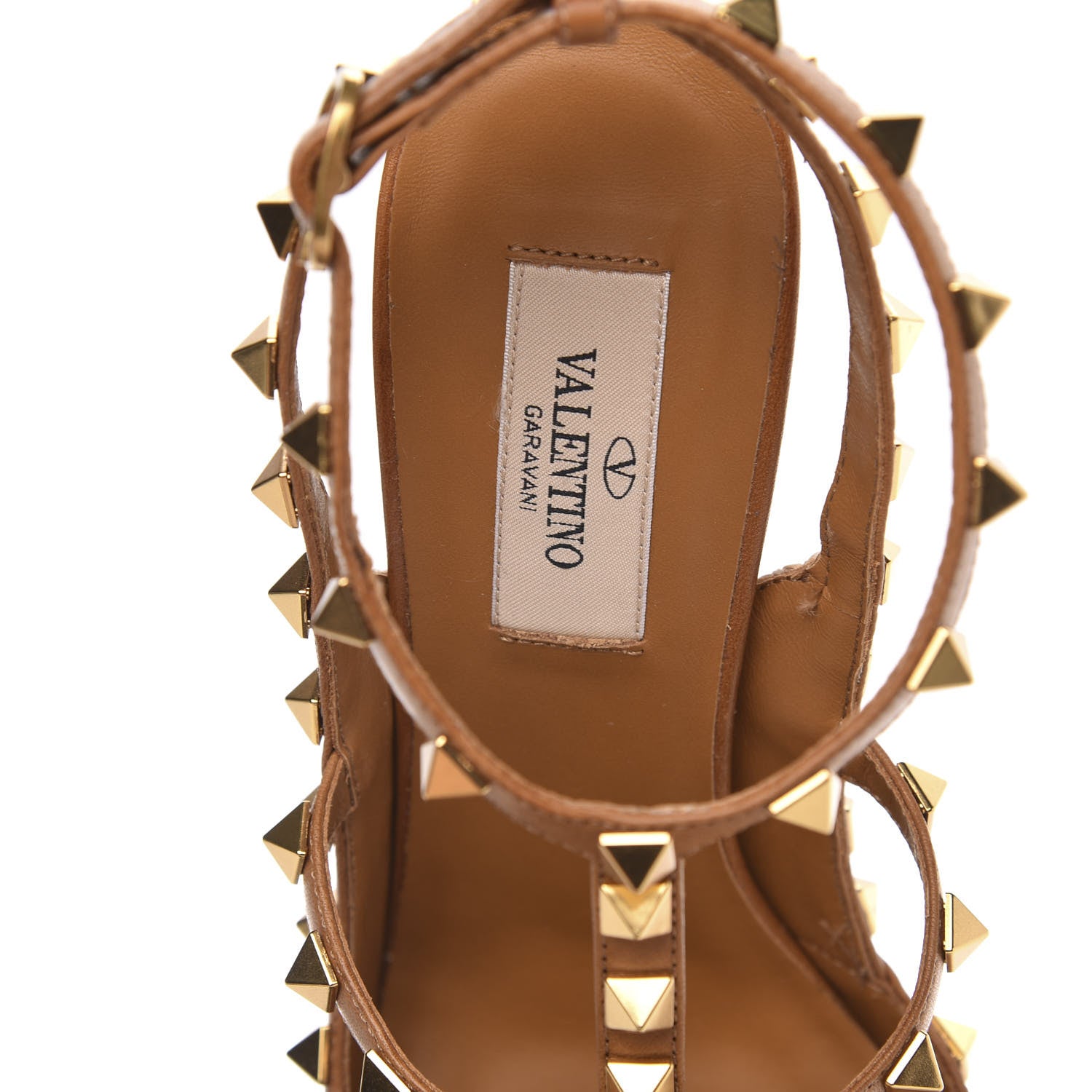 Valentino Garavani Raffia Calfskin Rockstud Ankle Strap 100mm Pumps 37.5 Natural Saddle Brown 7 of 9