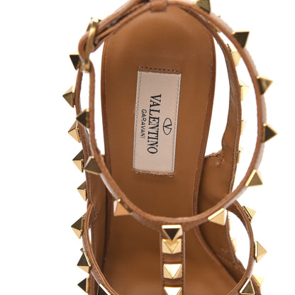 Valentino Garavani Raffia Calfskin Rockstud Ankle Strap 100mm Pumps 37.5 Natural Saddle Brown 7 of 9