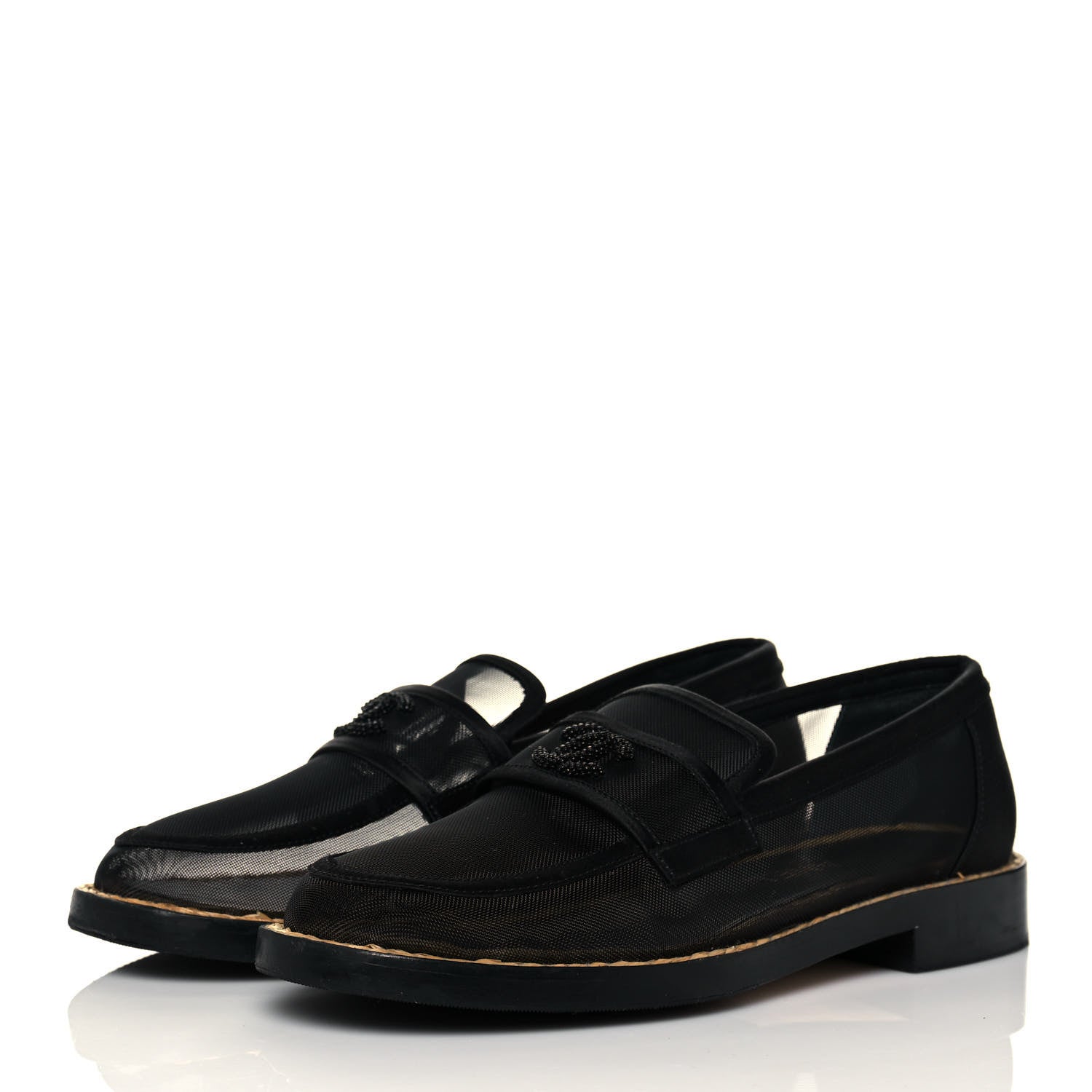 Chanel Mesh Satin CC Loafers 37 Black 3 of 8