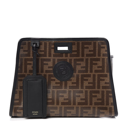 Fendi Glazed Fabric Vitello Century FF 1974 Stamp Patch Mini Peekaboo Defender Cover Mogano Panna Black 1 of 7