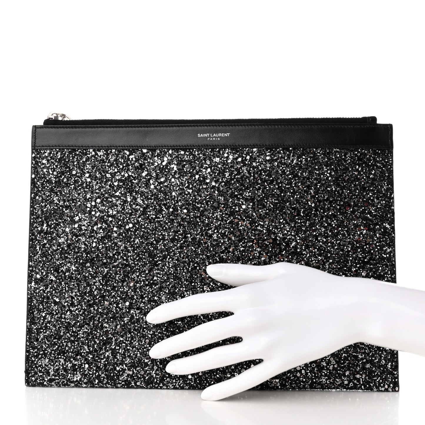 Calfskin Glitter Zipped Tablet Holder Black