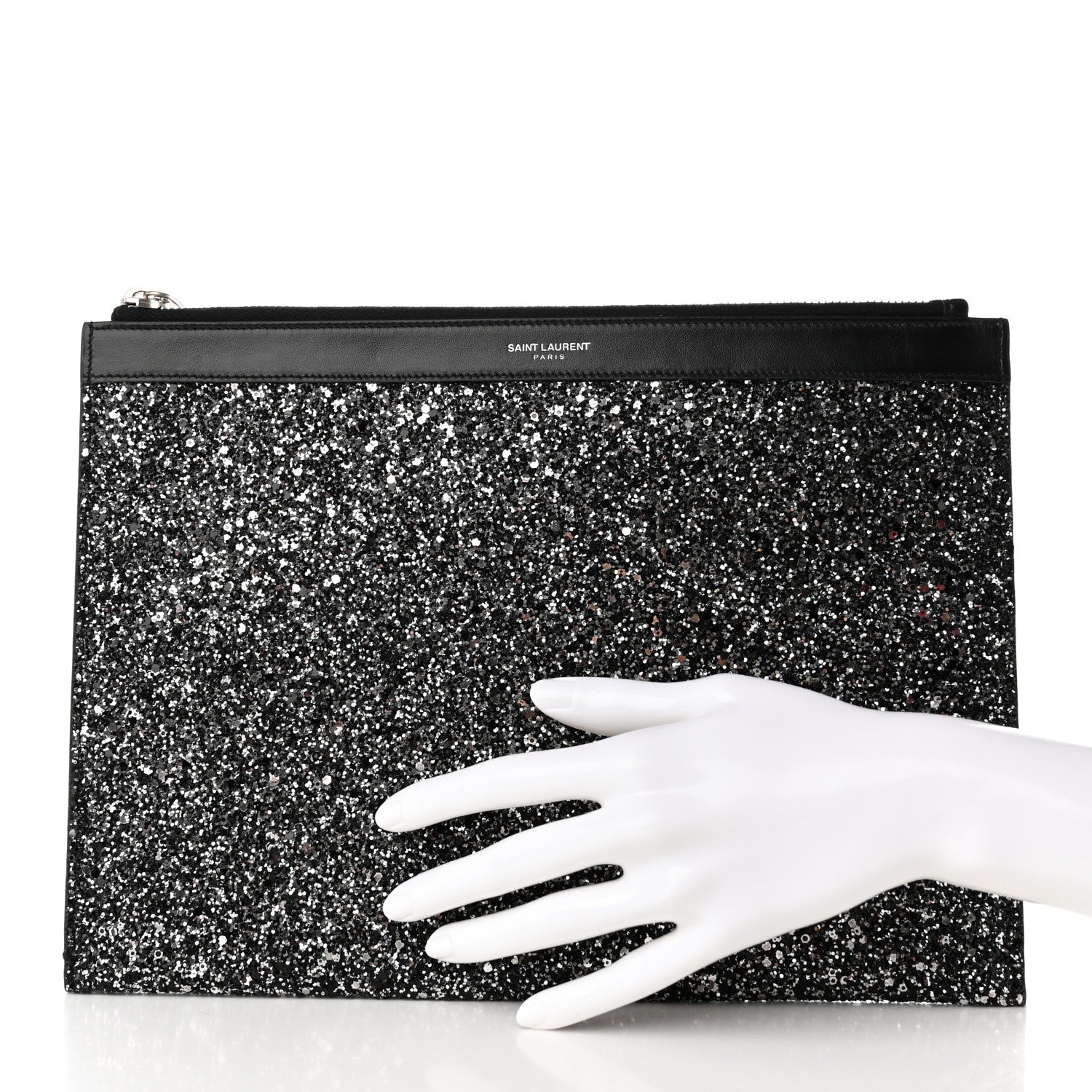Saint Laurent Calfskin Glitter Zipped Tablet Holder Black 2 of 8