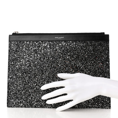 Saint Laurent Calfskin Glitter Zipped Tablet Holder Black 2 of 8