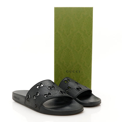 Gucci Rubber GG Monogram Perforated Womens Slide Sandals 40 Black 18 of 18