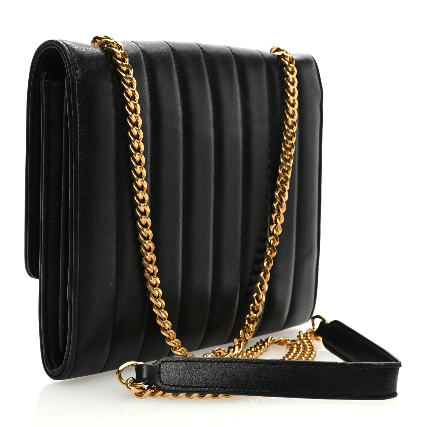 Lambskin Matelasse Monogram Vicky Chain Wallet Black