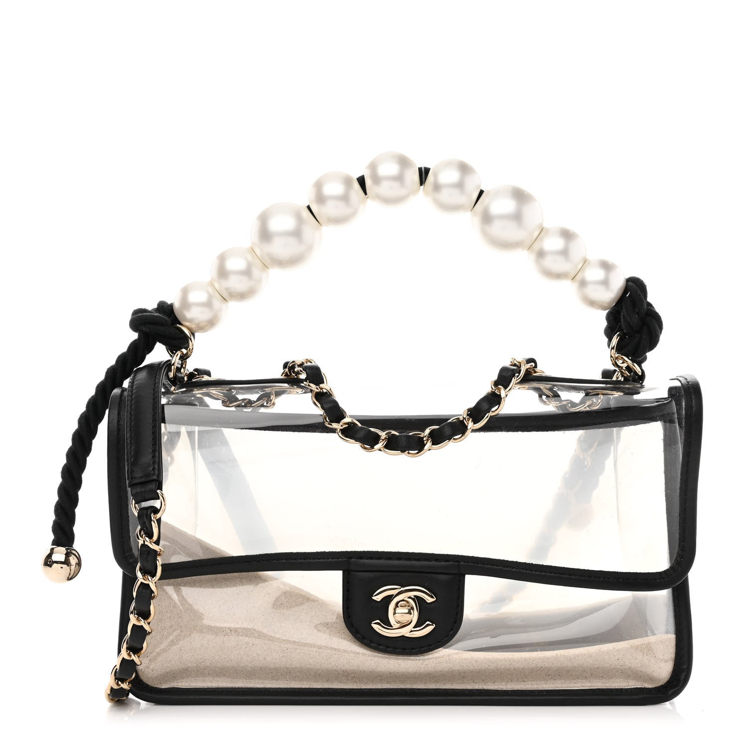 Chanel Lambskin PVC Sand By The Sea Flap With Pearl Strap Black 1 of 11